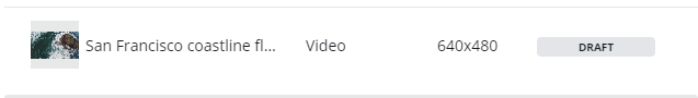 Screenshot of a video creative named 'San Francisco coastline fl...' in a creative list, showing its status as 'DRAFT'.