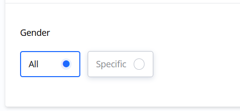 The gender targeting setting, with the 'All' option selected.